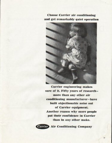 1965 Carrier Air Conditioner Ad "quiet operation"