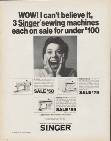 1972 Singer Sewing Machine Ad "WOW"