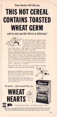 1953 Sperry Wheat Hearts Ad "Your Doctor"