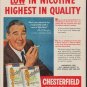 1953 Chesterfield Cigarettes Ad "Low In Nicotine"
