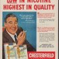 1953 Chesterfield Cigarettes Ad "Low In Nicotine"