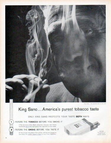 1961 King Sano Cigarettes Ad "America's purest tobacco taste"
