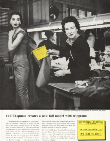 1956 Western Union Ad "Ceil Chapman"