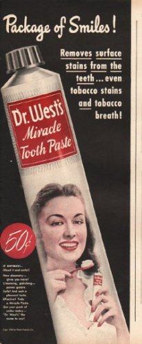 1948 Dr. West's Tooth Paste Ad "Package of Smiles"