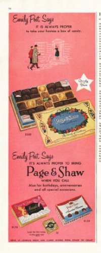 1956 Page & Shaw Ad "Emily Post Says"