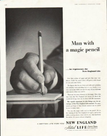 1956 New England Life Ad "magic pencil"