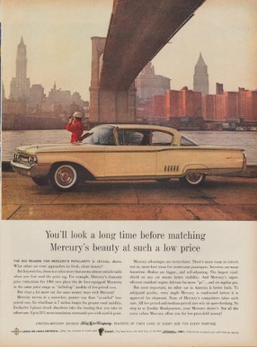 1960 Ford Mercury Ad "You'll Look A Long Time"