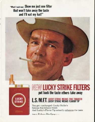1965 Lucky Strike Cigarettes Ad "eat my hat"