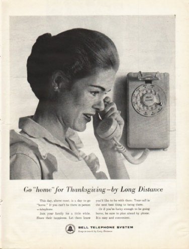 1961 Bell Telephone System Ad ""home" for Thanksgiving"
