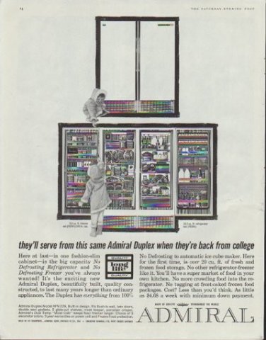 1961 Admiral Refrigerator Ad "back from college"