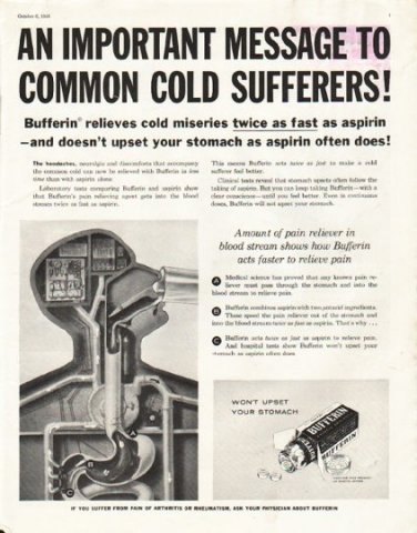 1956 Bufferin Ad "An important message"
