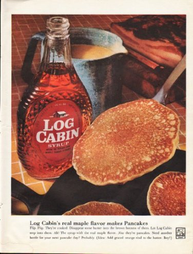 1961 Log Cabin Syrup Ad "real maple flavor"