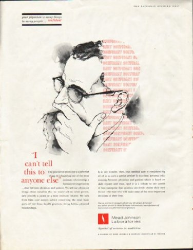 1961 Mead Johnson Laboratories Ad "I can't tell this"
