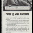 1942 Hammermill Bond Ad "Paper is War Material"