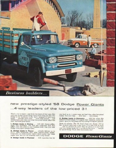 1958 Dodge Trucks Ad "Power Giants" ~ (model year 1958)