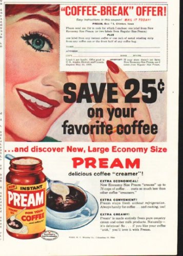 1958 Pream Ad "Coffee-Break"