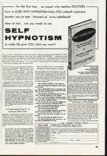 1965 Self Hypnotism Book Ad ~ by Leslie M. Lecron