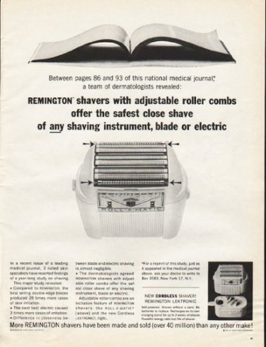 1961 Remington Shaver Ad "adjustable roller combs"
