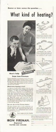 1958 Iron Fireman Ad "What kind of heating?"
