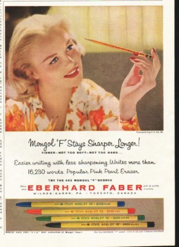 1958 Eberhard Faber Ad "Stays Sharp Longer"