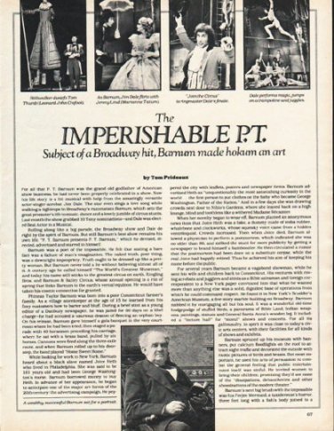 1980 P. T. Barnum Article "Imperishable P.T." ~ by Tom Prideaux