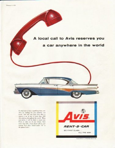 1958 Avis Rent-a-Car Ad "A local call"