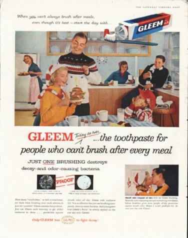1958 Gleem Toothpaste Ad "Today as ever"