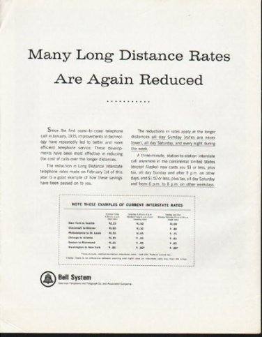 1965 Bell System Ad "Long Distance Rates"
