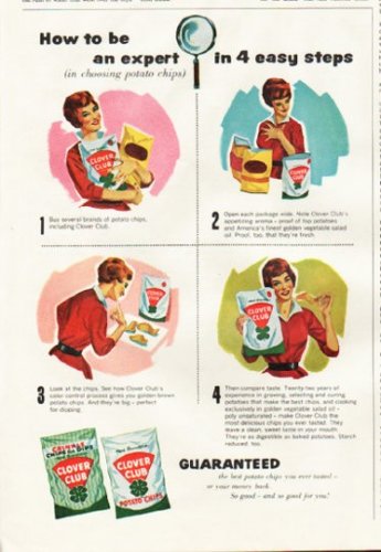 1961 Clover Club Potato Chips Ad "be an expert"