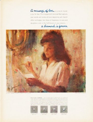 1966 De Beers Diamond Ad "A message of love"