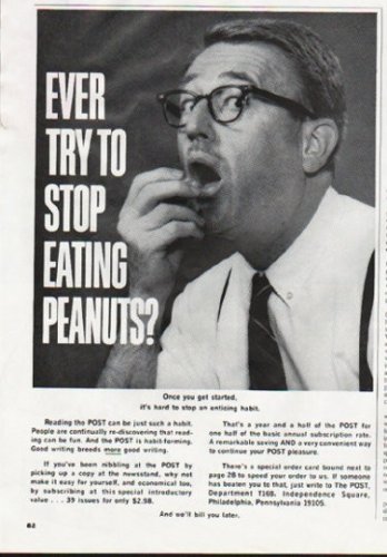 1965 The POST Ad "stop eating peanuts"