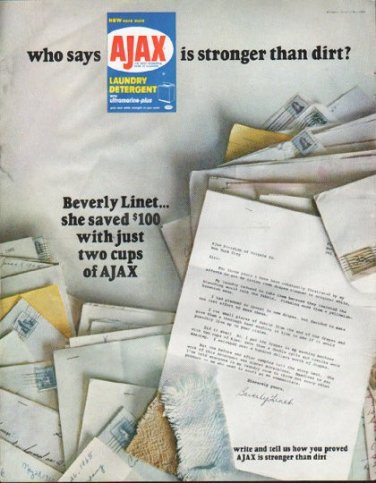 1965 Ajax Laundry Detergent Ad "who says"