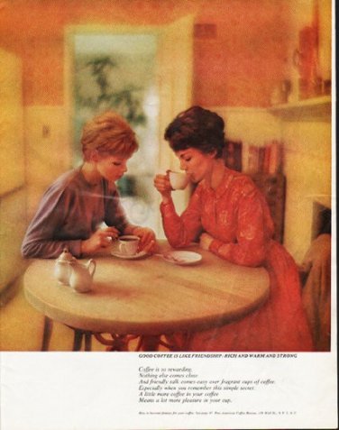 1963 Pan-American Coffee Bureau Ad "rich and warm"