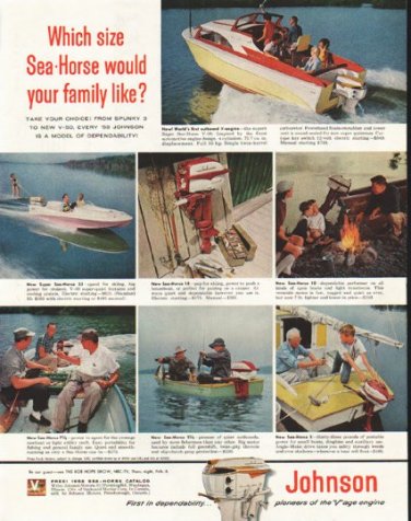 1958 Johnson Outboard Engine Ad "Which size"