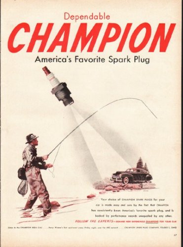 1948 Champion Spark Plugs Ad "America's Favorite Spark Plug"