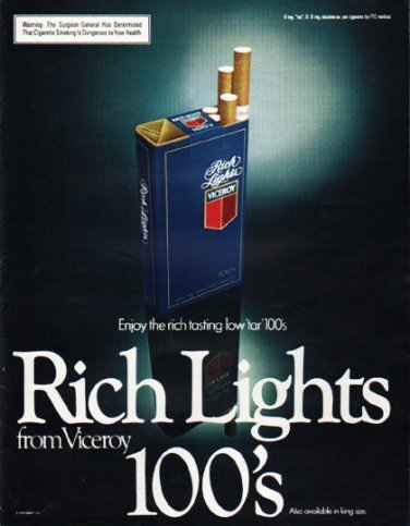 1980 Viceroy Cigarettes Ad "Rich Lights"