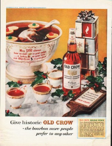 1961 Old Crow Bourbon Whiskey Ad "historic Old Crow"