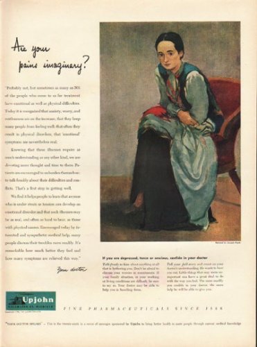1948 Upjohn Pharmaceuticals Ad "pains"