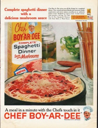 1961 Chef Boy-Ar-Dee Ad "Complete spaghetti dinner"