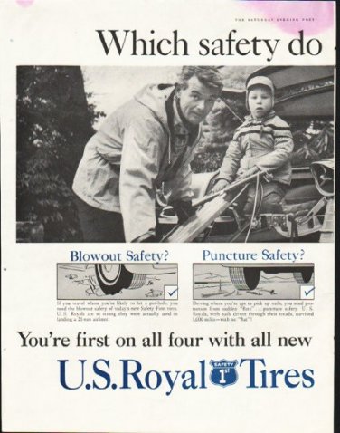 1958 U.S. Royal Tires Ad "Which safety"
