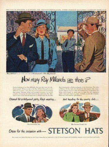 1948 Stetson Hats Ad "Ray Milland"