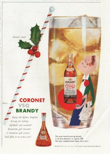 1958 Coronet Brandy Ad "Season's best"