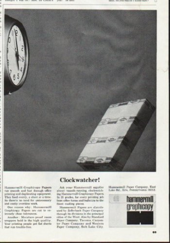 1965 Hammermill Paper Company Ad "Clockwatcher"