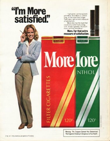 1980 More Cigarettes Ad "I'm More satisfied"