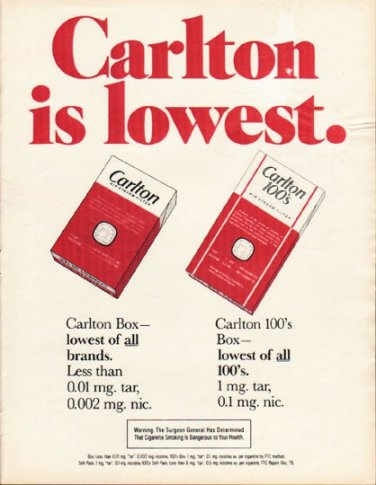 1980 Carlton Cigarettes Ad "lowest."