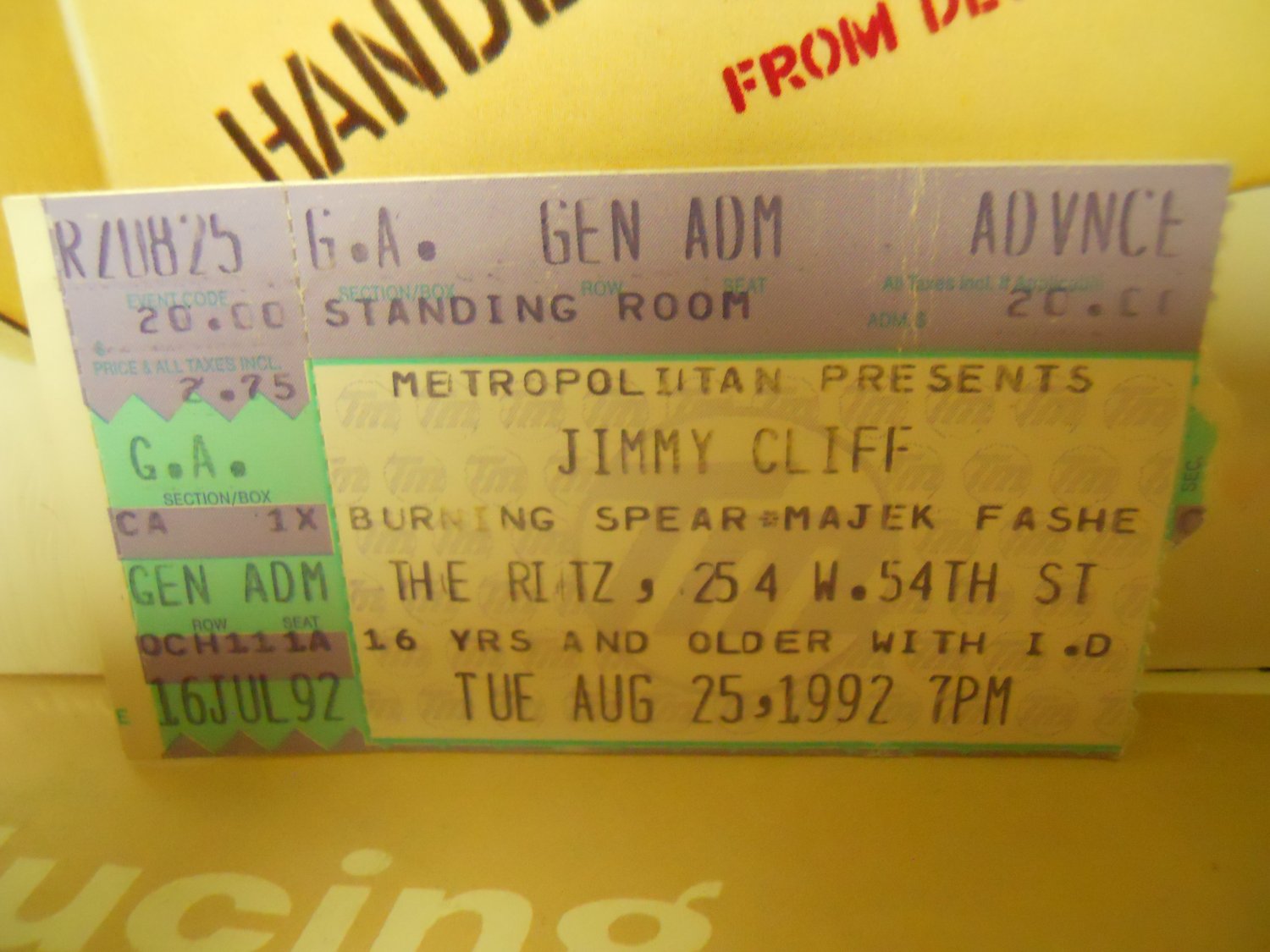Reggae) Jimmy Cliff Burning Spear Used VG+ 1992 Ritz Ticket Stub