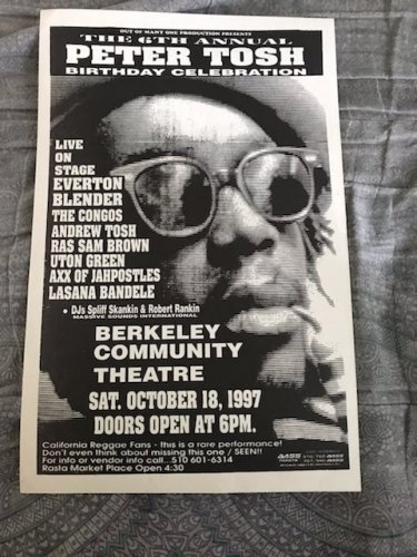 peter tosh reggae birthday concert poster 1997 - roots rock rasta jah mystic man