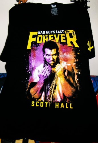 scott hall wwe bad guys last forever official 2022 wwe xl logo tee - nxt champ jakara