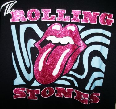 rolling stones new official long pink sparkle L w beack/over pants tee - jagger keith