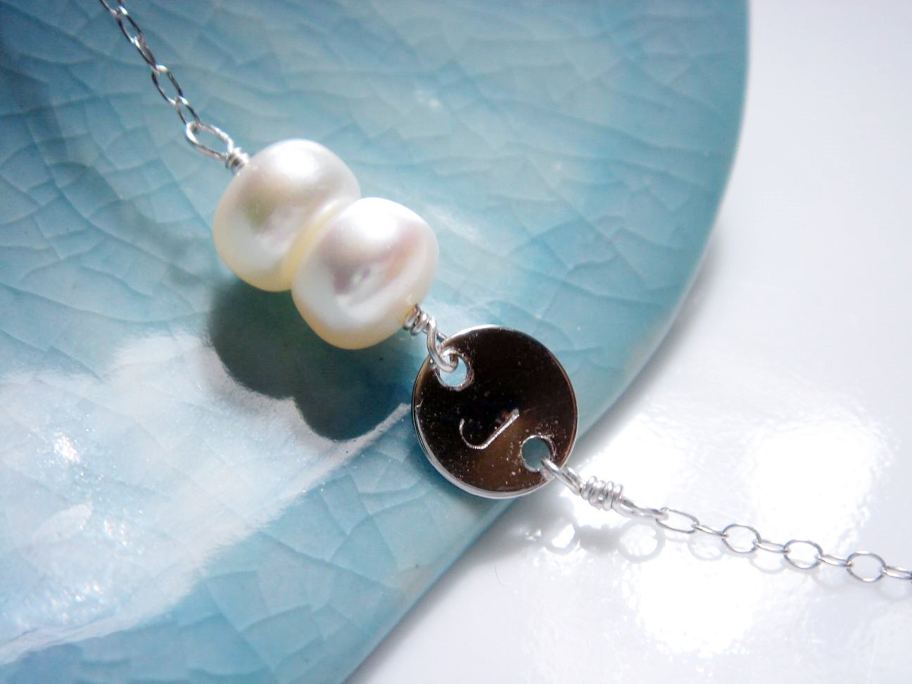 Initial Pearl Bridesmaid Sterling Silver Bracelet - Monogram Wedding Gift